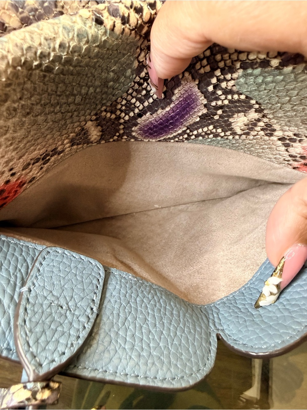 kate spade Lavender Blue Satchel with Snake-Print Trim - Picture 5 of 10